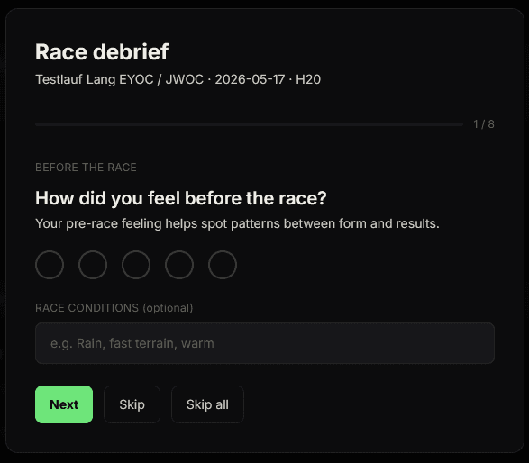 Post-race debrief rating step