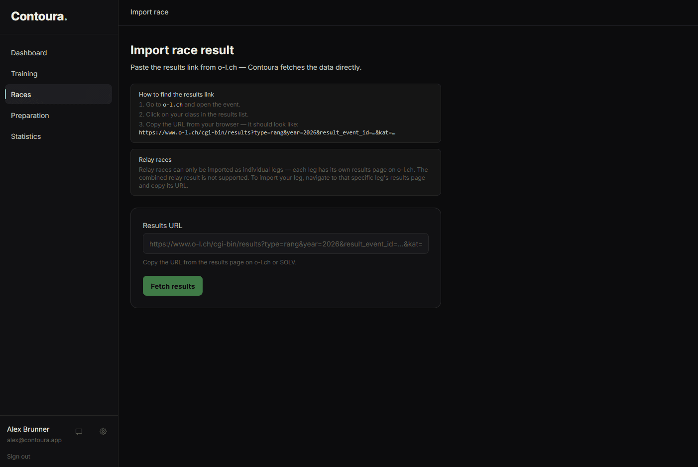 Importing a race by pasting an o-l.ch results URL