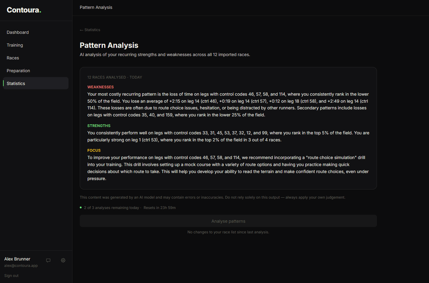 AI pattern analysis listing recurring strengths and weaknesses